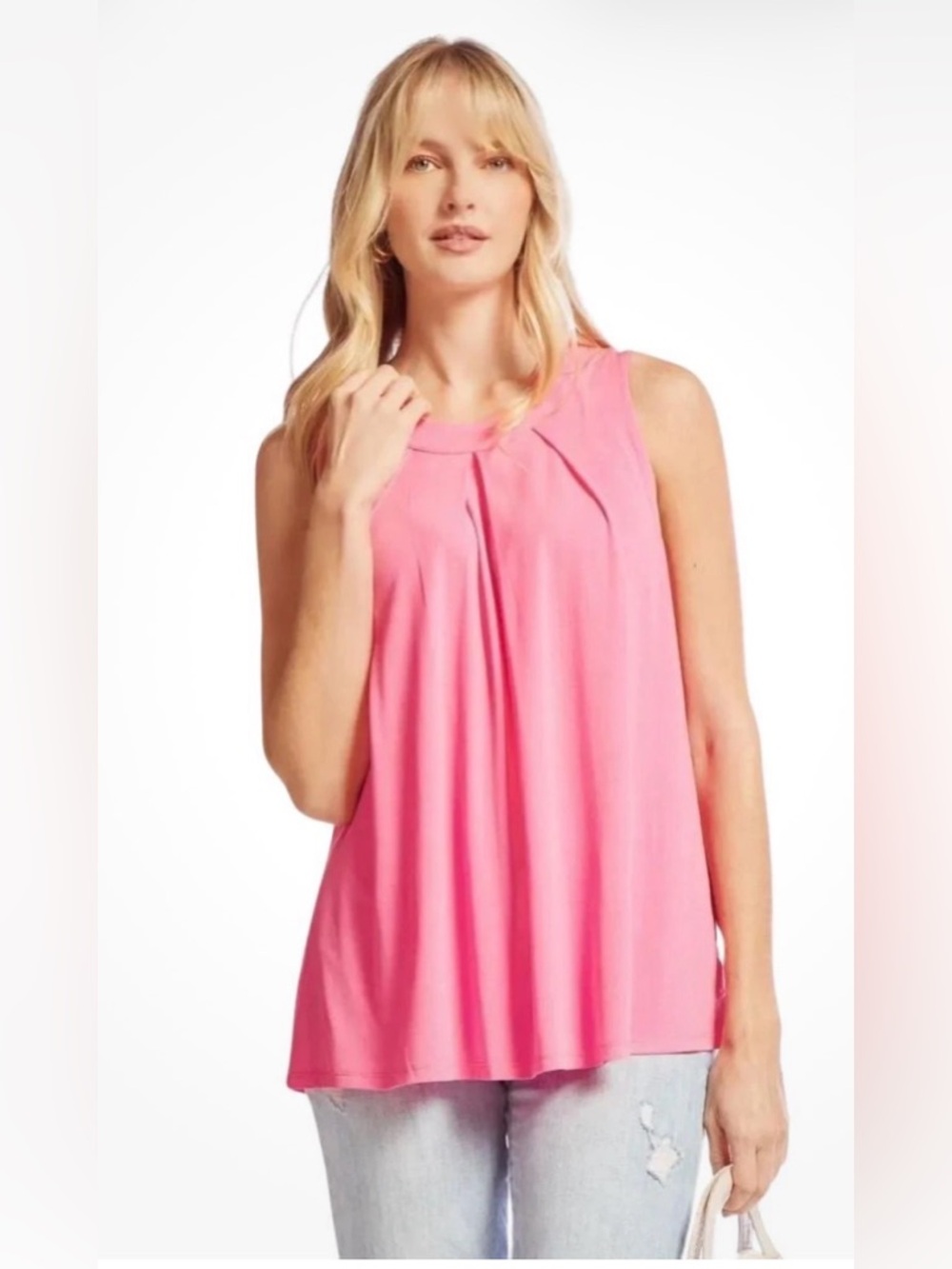 Dear Scarlett Large NWOT Sleeveless Pleat-Detail Pink